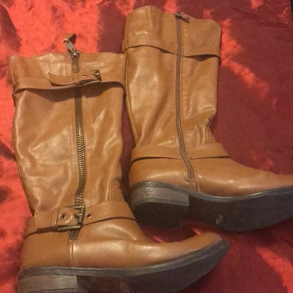 Cognac Leather Riding Style Boots
